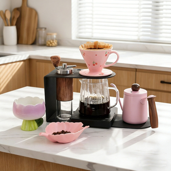 V60 порцеланова филтър-чаша за кафе, печат с цветя, ръчно рисувана с дръжка, за 1–4 порции