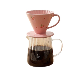 V60 порцеланова филтър-чаша за кафе, печат с цветя, ръчно рисувана с дръжка, за 1–4 порции