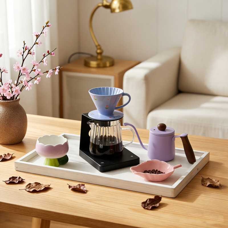 V60 порцеланова филтър-чаша за кафе, печат с цветя, ръчно рисувана с дръжка, за 1–4 порции