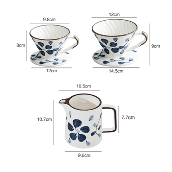 Set ceramic V60 conic pentru cafea – cană-filtru pentru filtrare prin picurare, pictat manual în stil japonez.