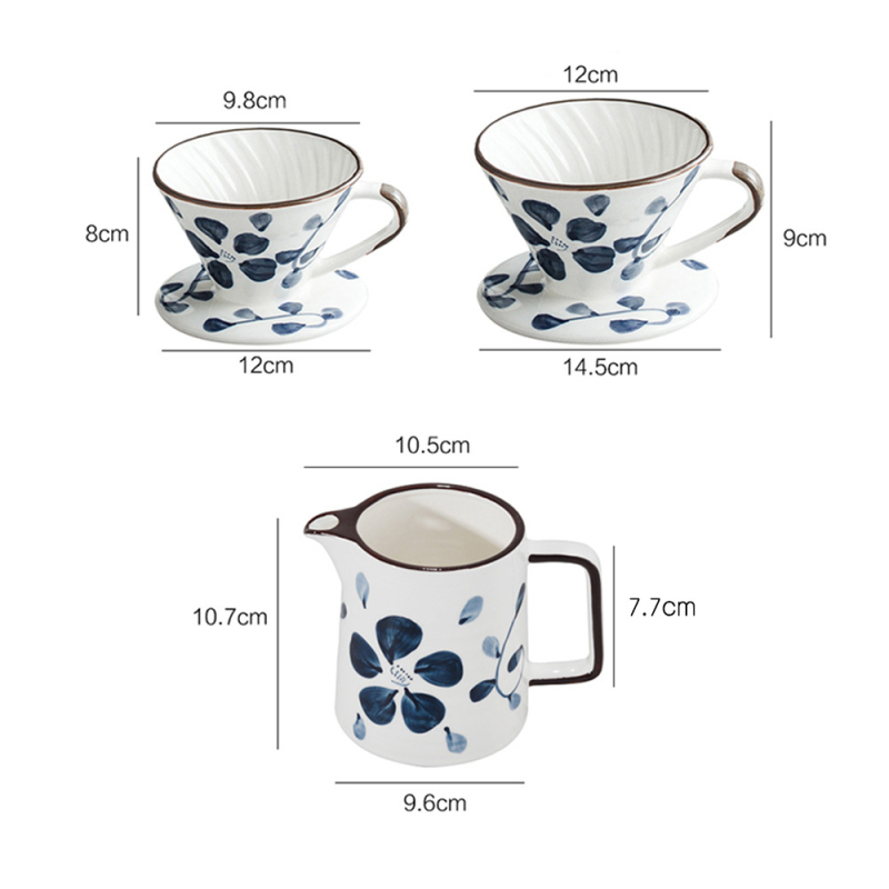 Set ceramic V60 conic pentru cafea – cană-filtru pentru filtrare prin picurare, pictat manual în stil japonez.