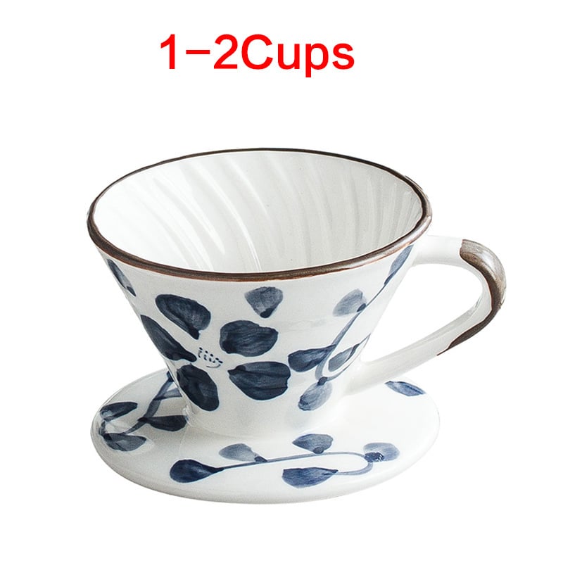 Set ceramic V60 conic pentru cafea – cană-filtru pentru filtrare prin picurare, pictat manual în stil japonez.