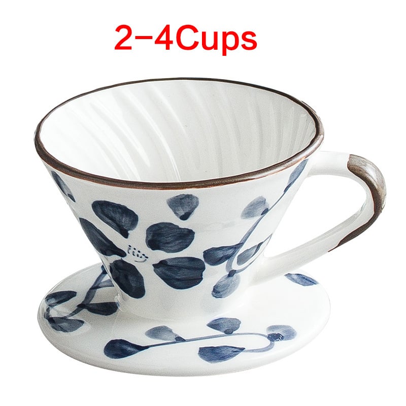 Set ceramic V60 conic pentru cafea – cană-filtru pentru filtrare prin picurare, pictat manual în stil japonez.