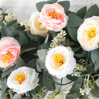 Viță artificială cu eucalipt, bujor și camelia, flori de mătase, frunziș verde, 1,8 m lungime, decor cu frunze în formă de monedă
