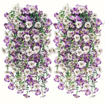 Decor cu viță de eucalipt și pansy, montat pe perete, pentru exterior, flori artificiale