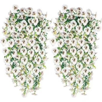 Decor cu viță de eucalipt și pansy, montat pe perete, pentru exterior, flori artificiale