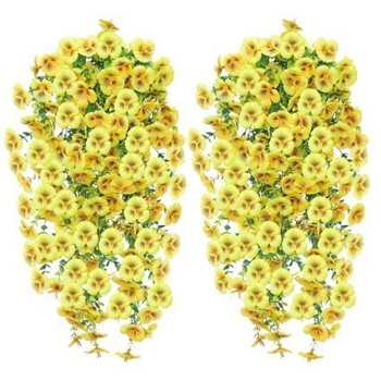 Decor cu viță de eucalipt și pansy, montat pe perete, pentru exterior, flori artificiale