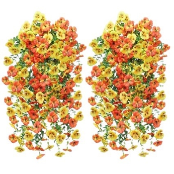 Decor cu viță de eucalipt și pansy, montat pe perete, pentru exterior, flori artificiale