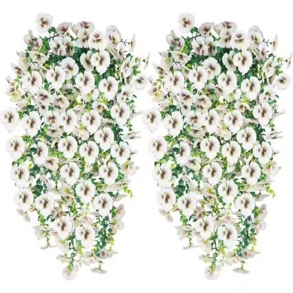 Decor cu viță de eucalipt și pansy, montat pe perete, pentru exterior, flori artificiale