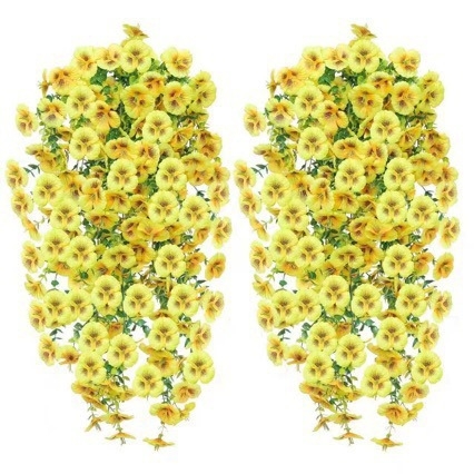 Decor cu viță de eucalipt și pansy, montat pe perete, pentru exterior, flori artificiale
