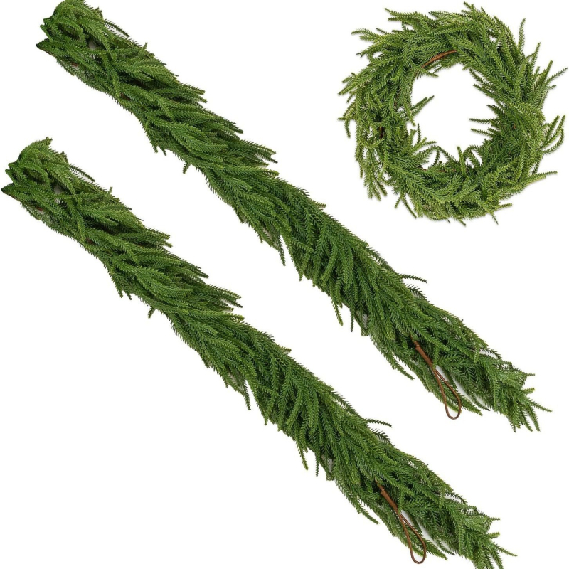 Ramuri Norfolk Pine, verdeață artificială pentru decorul de Crăciun la șemineu