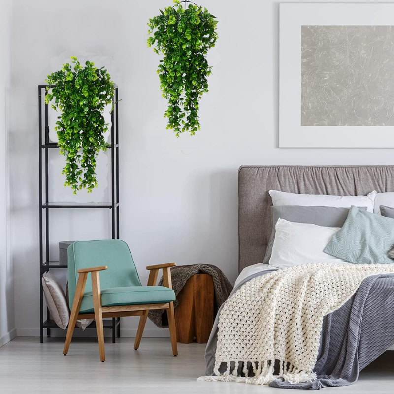Plantă artificială cu frunze de eucalipt, agățată de perete, viță agățată, decor exterior pentru grădină