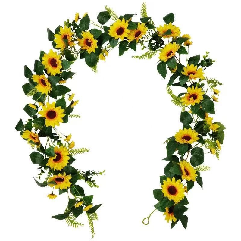 Liana din mătase cu flori de floarea-soarelui, pentru decor în mansardă, stil pastoral