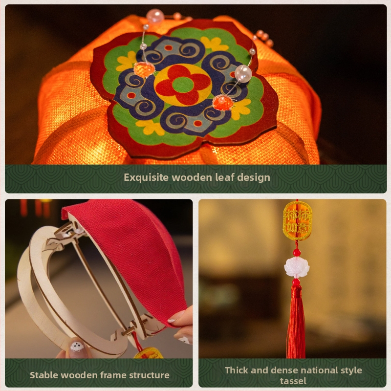 Fanar din lemn pentru copii – kit DIY manual, în stil antic chinezesc pastoral, cu motive de fructe luminoase