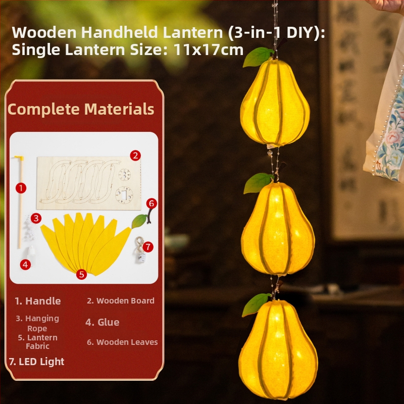 Fanar din lemn pentru copii – kit DIY manual, în stil antic chinezesc pastoral, cu motive de fructe luminoase