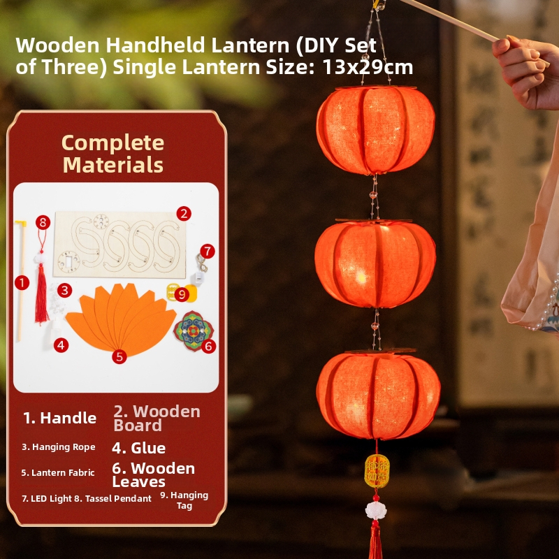 Fanar din lemn pentru copii – kit DIY manual, în stil antic chinezesc pastoral, cu motive de fructe luminoase