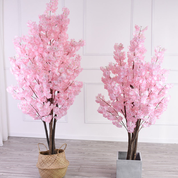 Plantă de podea cu flori roz de cireș, artificială, decor pentru living, înălime 100–200 cm