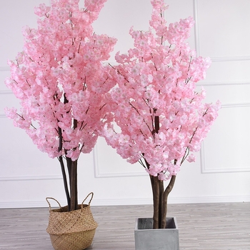 Plantă de podea cu flori roz de cireș, artificială, decor pentru living, înălime 100–200 cm