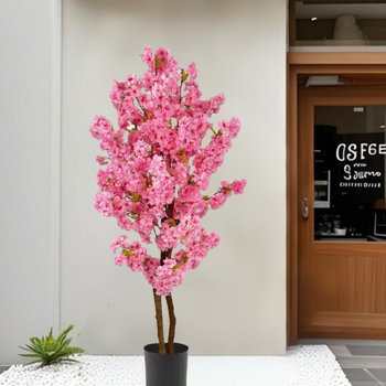 Plantă de podea cu flori roz de cireș, artificială, decor pentru living, înălime 100–200 cm