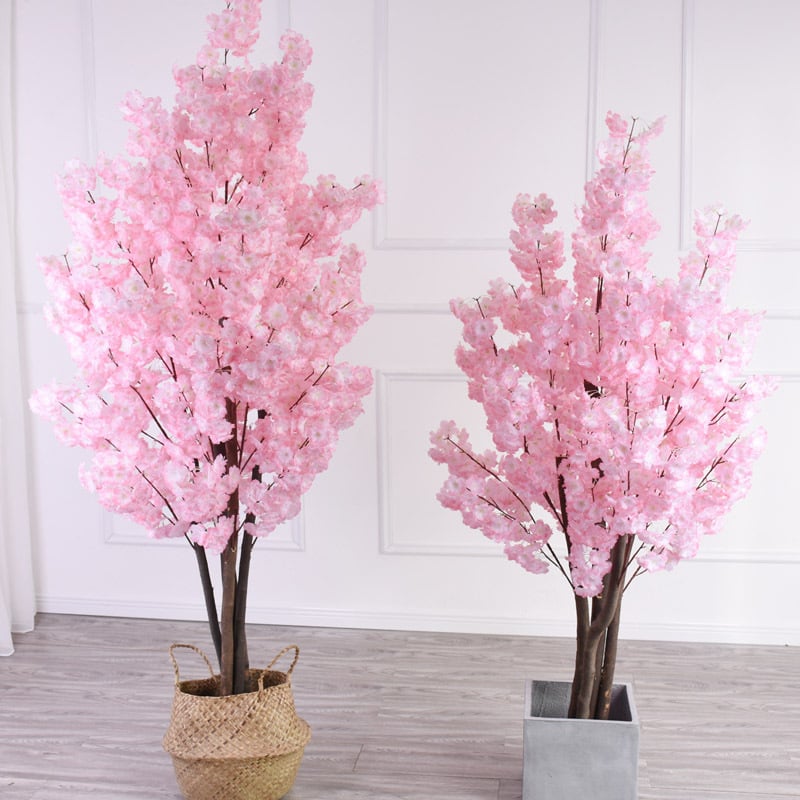 Plantă de podea cu flori roz de cireș, artificială, decor pentru living, înălime 100–200 cm