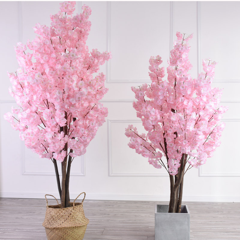 Plantă de podea cu flori roz de cireș, artificială, decor pentru living, înălime 100–200 cm