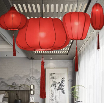 Felinar roșu în stil chinezesc, din țesătură elastică, pentru decor la restaurante și nunți, ornamente suspendate cu formă neregulată