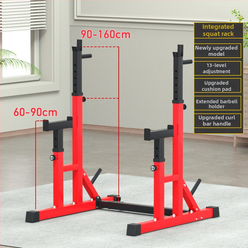 Profesionálny rozdelený stojan na drepy so stojanom na tyč a lavičkou na bench press, nastaviteľné fitness zariadenie na zdvíhanie s integrovanou lavicou