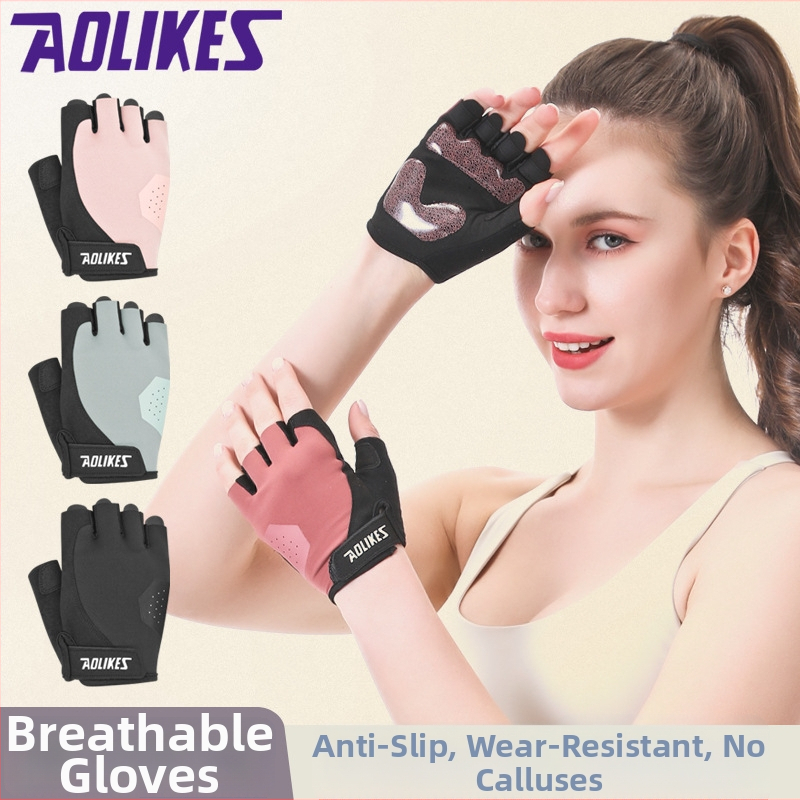AOLIKES Fitness rukavice na zdvíhanie, priedušné rukavice s polprstami, vhodné na beh a cyklistiku