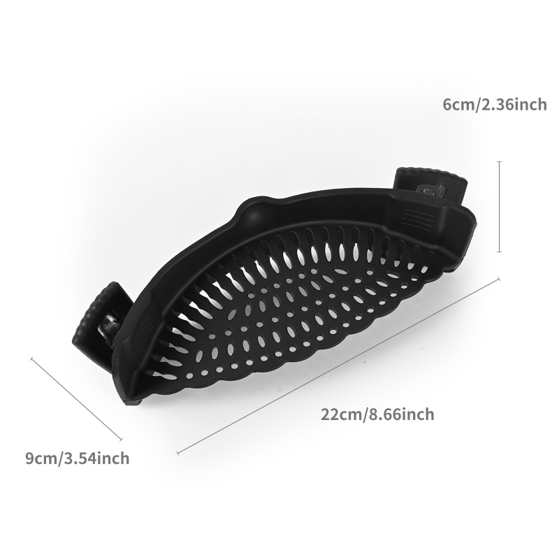 Scurgător pentru oală din silicon și oțel inoxidabil, cu clemă și protecție la margine – filtru pentru fructe și legume, etanș la scurgeri