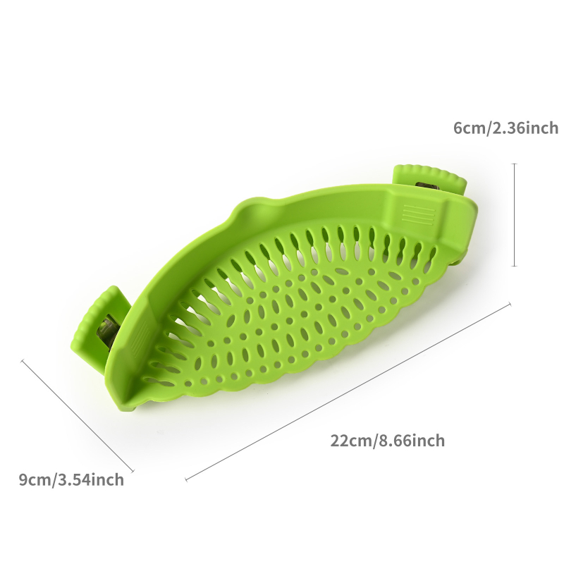 Scurgător pentru oală din silicon și oțel inoxidabil, cu clemă și protecție la margine – filtru pentru fructe și legume, etanș la scurgeri