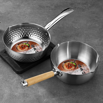 Baosheng oală din oțel inoxidabil, stil japonez, textură ciocănită, oală pentru lapte și supă, compatibilă cu inducția, capacitate 1.1–2 L