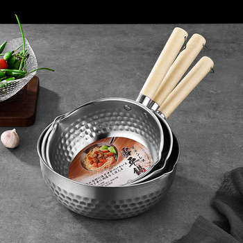 Baosheng oală din oțel inoxidabil, stil japonez, textură ciocănită, oală pentru lapte și supă, compatibilă cu inducția, capacitate 1.1–2 L