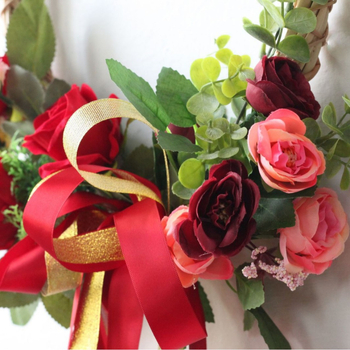 Ghirlandă inimă cu trandafiri de mătase – decor de primăvară-vară pentru Ziua Îndrăgostiților, ornament pentru ușă și perete