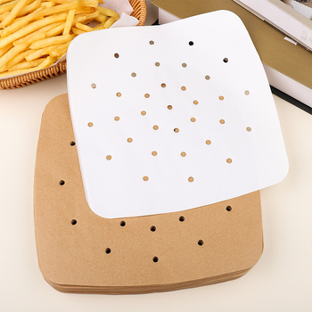 Hârtie pătrată pentru friteuza cu aer, rezistentă la temperaturi înalte, rezistentă la ulei și apă, hârtie pentru abur pentru chifle, suport perforat anti-aderent pentru coacere