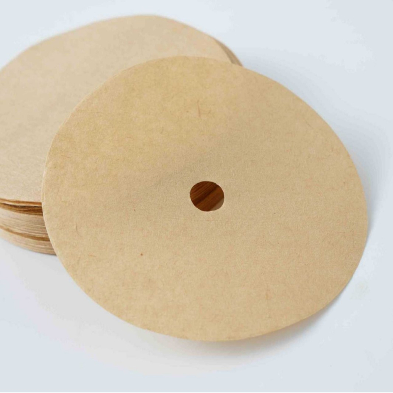 Filtru de cafea circular, 95 mm, din pulpă de lemn, pentru infuzie manuală, culoare albă/naturală, cu găuri