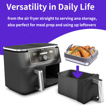 Tavă din oțel inoxidabil cu mâner din silicon pentru air fryer, protecție anti-arsuri — set de accesorii pentru grill