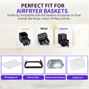 Tavă din oțel inoxidabil cu mâner din silicon pentru air fryer, protecție anti-arsuri — set de accesorii pentru grill