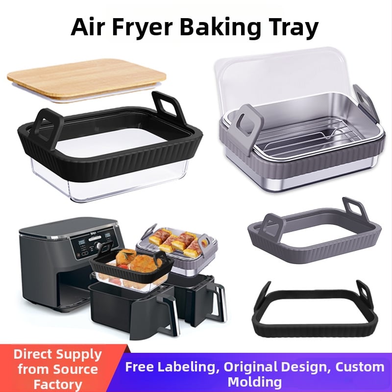 Nerezový plech s rukoväťou zo silikónu pre air fryer, proti popáleniu — sada príslušenstva na gril