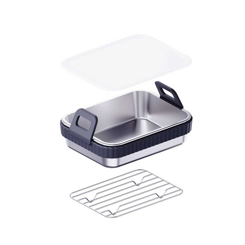 Tavă din oțel inoxidabil cu mâner din silicon pentru air fryer, protecție anti-arsuri — set de accesorii pentru grill