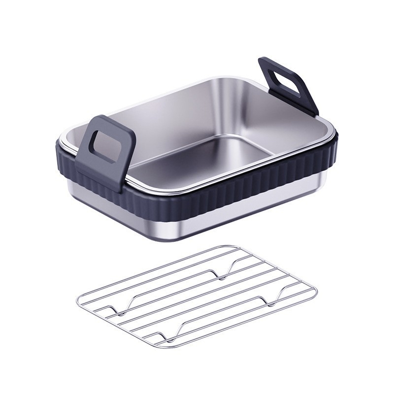 Tavă din oțel inoxidabil cu mâner din silicon pentru air fryer, protecție anti-arsuri — set de accesorii pentru grill