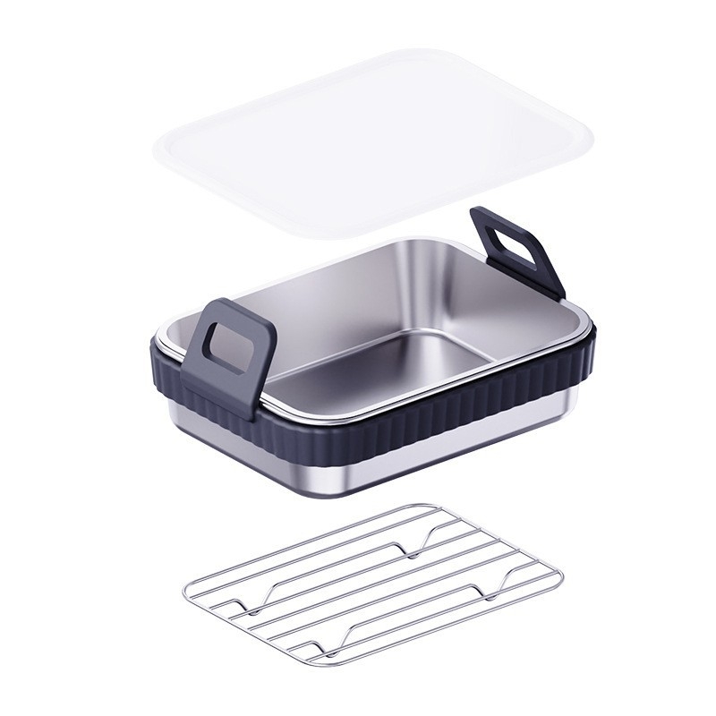 Tavă din oțel inoxidabil cu mâner din silicon pentru air fryer, protecție anti-arsuri — set de accesorii pentru grill