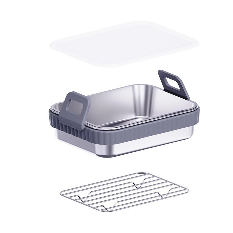 Tavă din oțel inoxidabil cu mâner din silicon pentru air fryer, protecție anti-arsuri — set de accesorii pentru grill