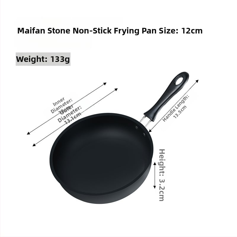 Mini pan Maifanového kameňa, nepřilnavá, na steak a vajcia, pre domáce použitie, kompatibilná s indukčnými a plynovými platňami, hrubšia liatinová panvica