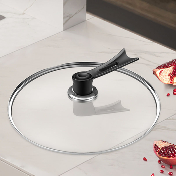 Capac din sticlă temperată, margine din oțel inox – capac universal pentru wok, oală și tigaie, compatibil cu vase antiaderente