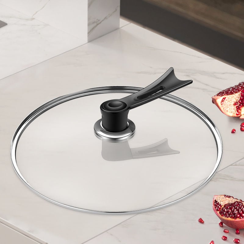 Capac din sticlă temperată, margine din oțel inox – capac universal pentru wok, oală și tigaie, compatibil cu vase antiaderente