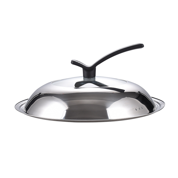 Manulife Capac wok din oțel inoxidabil îngroșat, cu sticlă transparentă, design arcuit, universal 26–40 cm