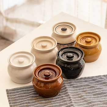 Oală ceramică de porțelan pentru o porție, cu capac, pentru ouă la abur și gătire în bain-marie