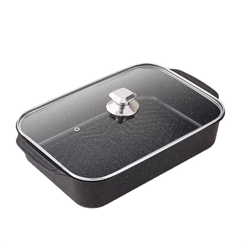 Tigaie-grill pentru pește cu două mâneri, din fontă cu piatră Maifan, pentru camping în aer liber și grătar acasă, compatibilă cu plita cu inducție