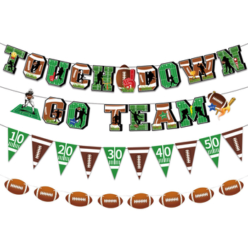 Set nou de decorațiuni pentru petrecere cu tema Super Bowl și rugby: steaguri cu litere, banner și steaguri triunghiulare pentru decorul scenei