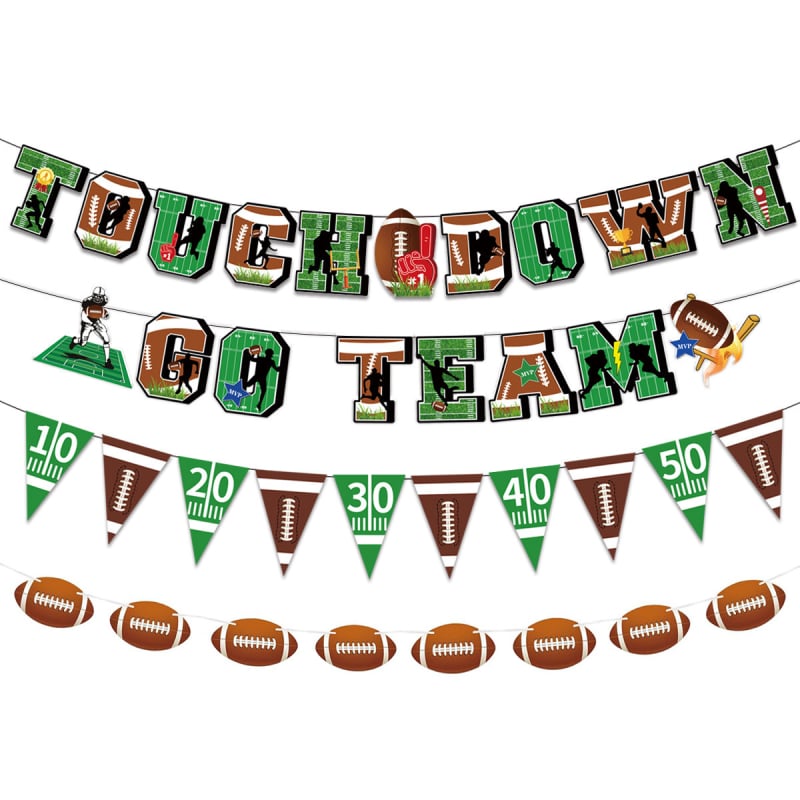 Set nou de decorațiuni pentru petrecere cu tema Super Bowl și rugby: steaguri cu litere, banner și steaguri triunghiulare pentru decorul scenei